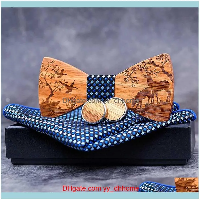 Neck Ties Drop Ash Wood Bow Tie Set For Men Unique Casual Gift Accessories In A Box With Cufflinks Kerchief1