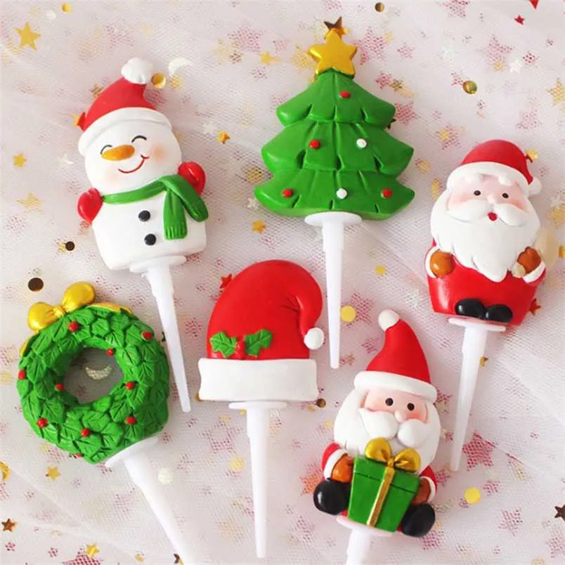 1pc julkaka topper Santa Claus snögubbe tårta dekoration Juldekorationer för hem Xmas prydnad år 2022 Navidad 211104