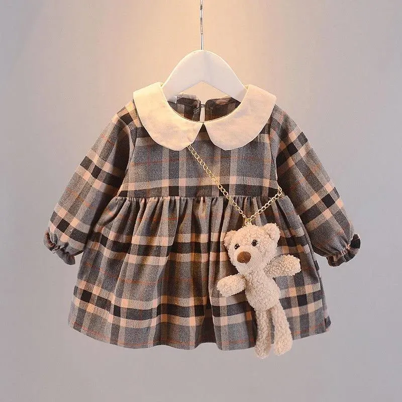 Tjejklänningar Fall Born Baby Girl Dress Kläder Toddler Girls Princess Plaid Födelsedag För Spädbarn Vinter