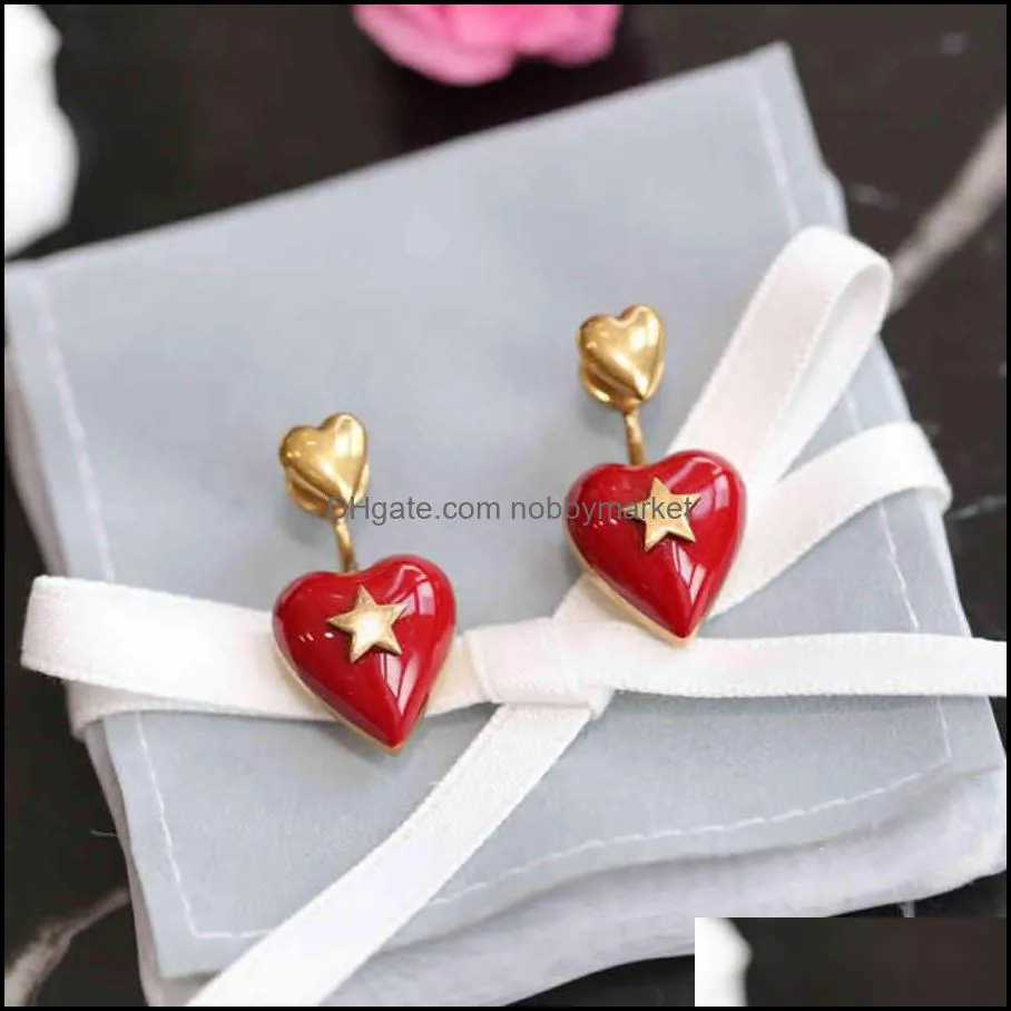 Stud Earrings Jewelry Trendy Luxury 1:1 Red Heart For Women Gold Ear Aessories Vintage Star Earring Lady Decoration 210323 Drop Delivery 202