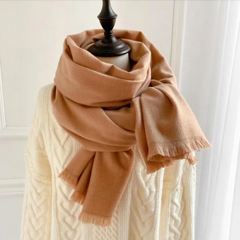 Шарфы мода женщины зимний кашемировый шарф твердый цвет толстые теплые пашмина шали и обертки леди одеяло шеи буфанда