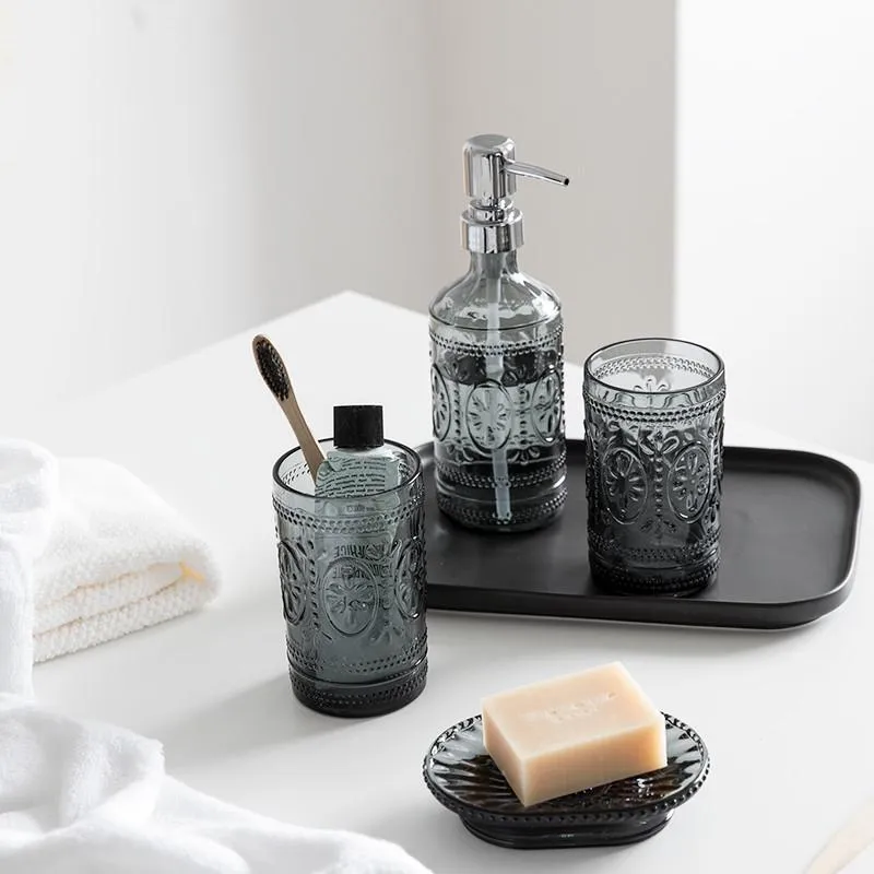 Badtillbehör Set 4-delat antikristall badrum tandborste hållare tvål maträtt dispenser glas europeiska multifunktionella moderna tillbehör