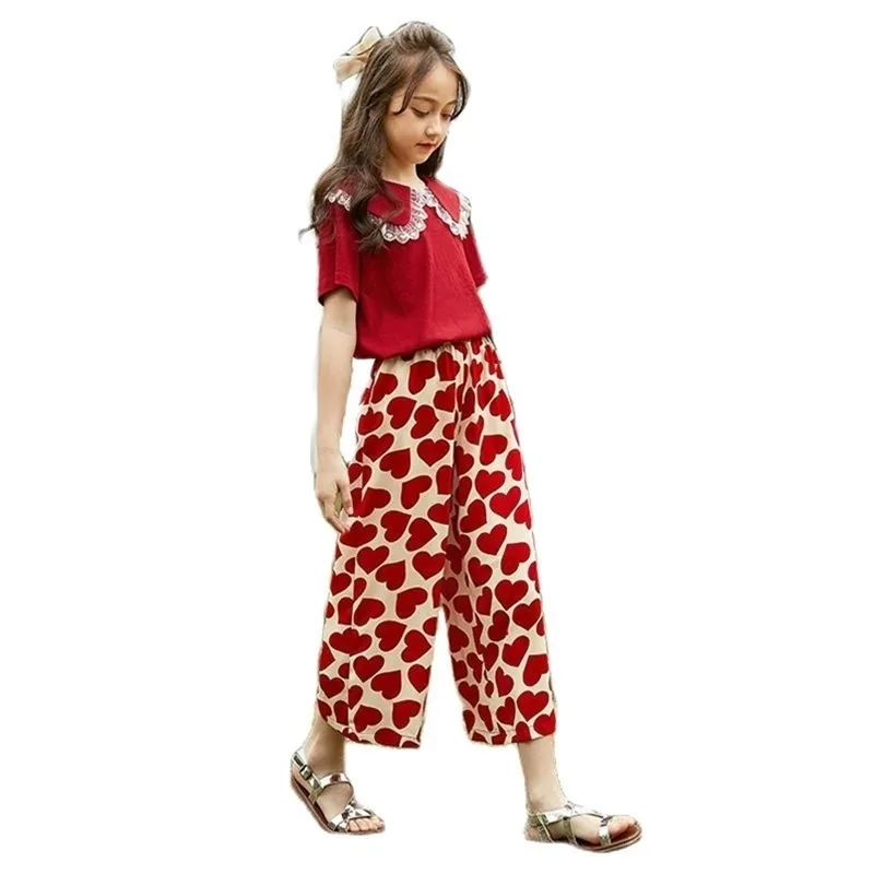 Girls' suit children's two-piece short-sleeved wide-leg pants summer fashion fashionable P4543 210622