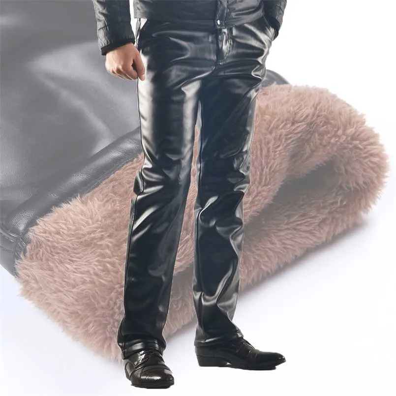 Thoshine Marque Hommes Hiver PU Pantalon en cuir épais polaire lourd mâle thermique chaud pantalon moto coupe-vent imperméable 211112