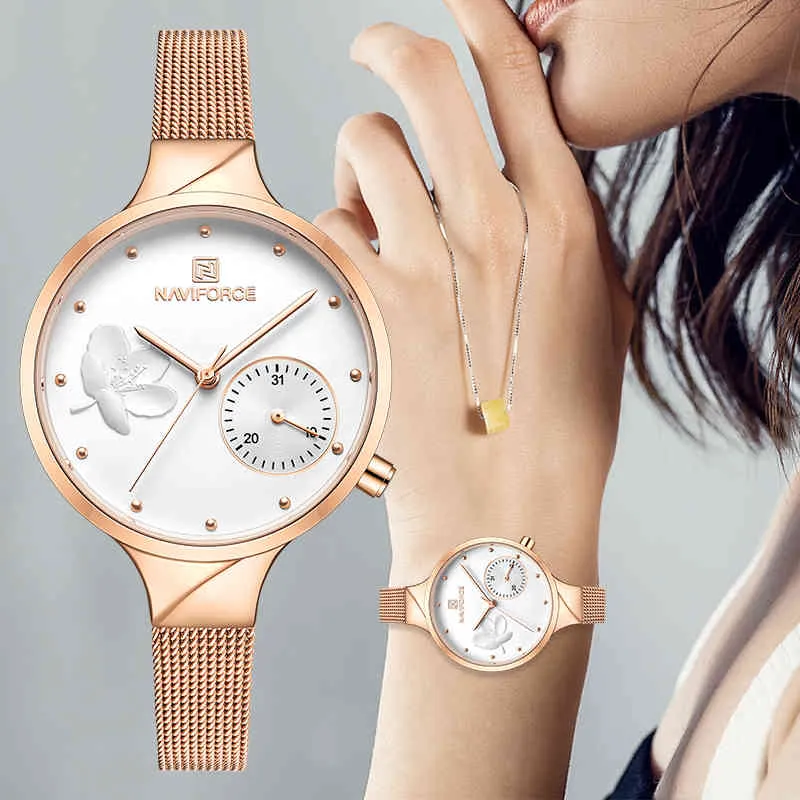 Naviforce Rose Gold Women Watch Dress Quartz Watch Ladies Top Märke Luxury Female Wrist Watch Girl Clock Relogio Feminin 210517