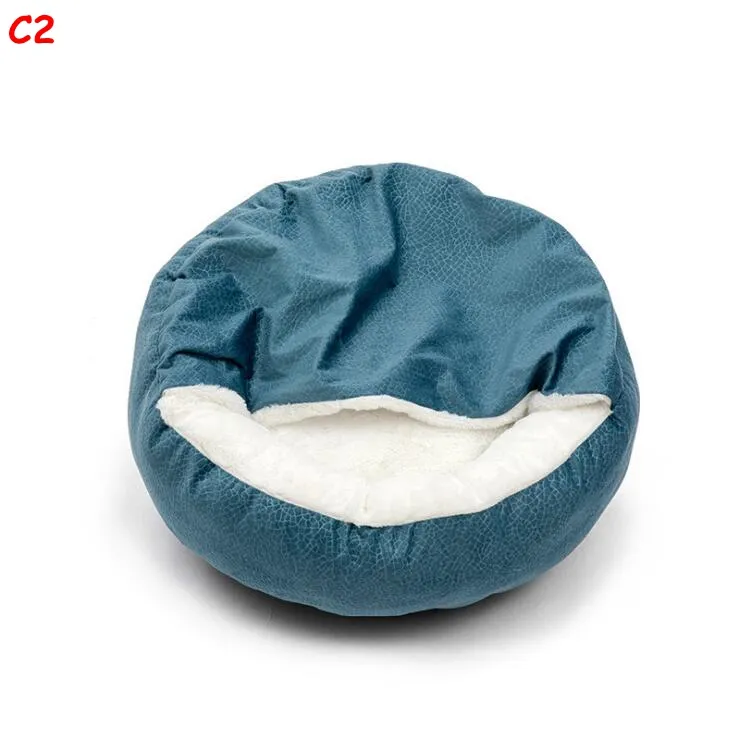 Cave Ultrasoft Plush Cat Bed with Hood Round Burrowing Comfortable Self Warming Cozy Sleeping Cat Bed with Waterproof and Antislip Bottom for Kitten Puppy Small Pets