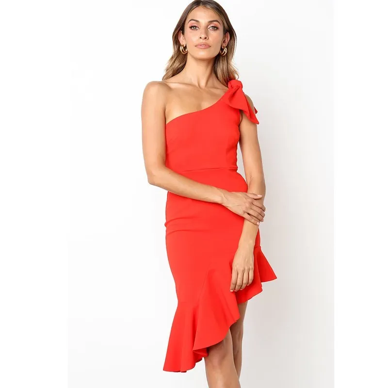 Elegant Solid Asymmetrical Oblique Collar Irregular Dress Dresses Elegant Solid Asymmetrical Oblique Collar Irregular Dress Dresses