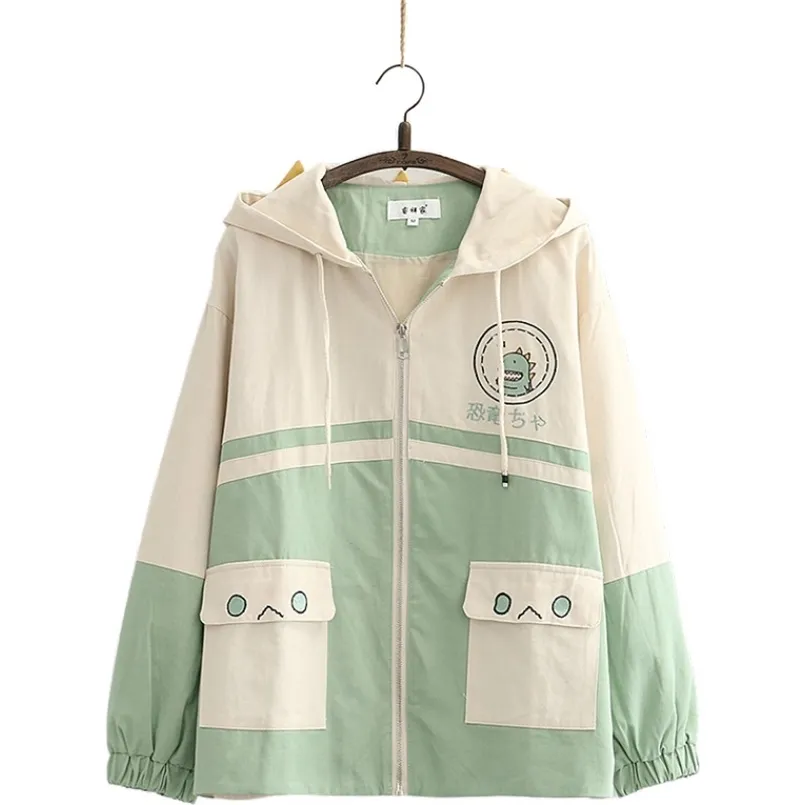 Cartoon Dinosaur Hooded Sweatshirt Cute Embroidered Anime Jacket