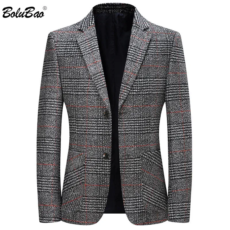 Bolubao 패션 브랜드 남자 격자 무늬 블레이저 가을 남자 따뜻한 슬림 자카드 정장 재킷 비즈니스 캐주얼 블레이저 코트 남성 210518