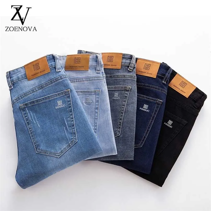 5 kleuren mannen klassieke zakelijke jeans elastische taille rechte man casual denim broek kleding broek mannelijke 211111