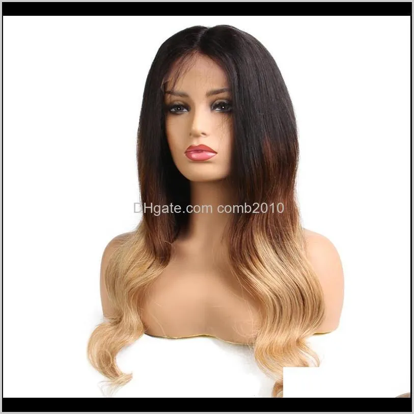 lin man lace front wig human hair remy peruvian wavy hair 130% density ombre color 3t 1b/4/27 human hair wig