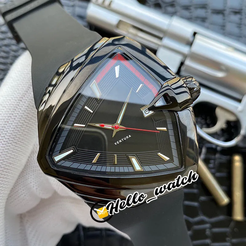 44mm Ventura Elvis80 H24551331 H24585331 H24551731 Watches Automatic Mens Watch Black Dial Steel Case Gray Inner Red Rubber Strap 335s