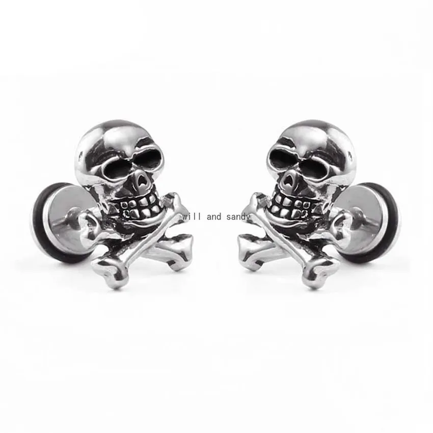 Boucles d'oreilles tête de mort en acier inoxydable Punk Hip Hop Rock boucles d'oreilles clous pour hommes femmes mode bijoux Will et Sandy