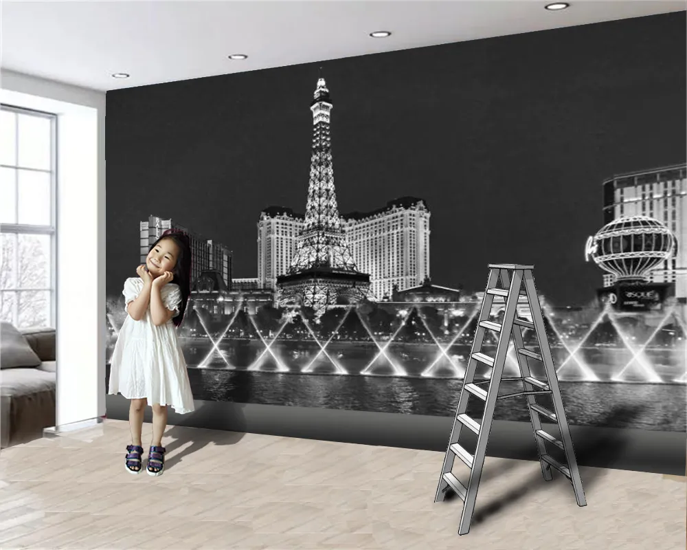 3D Paisagem Papel de Parede Beautiful Tower Night View Mural Wallpapers Sala de estar Quarto Cozinha Home Melhoramento Pintura Papel de parede