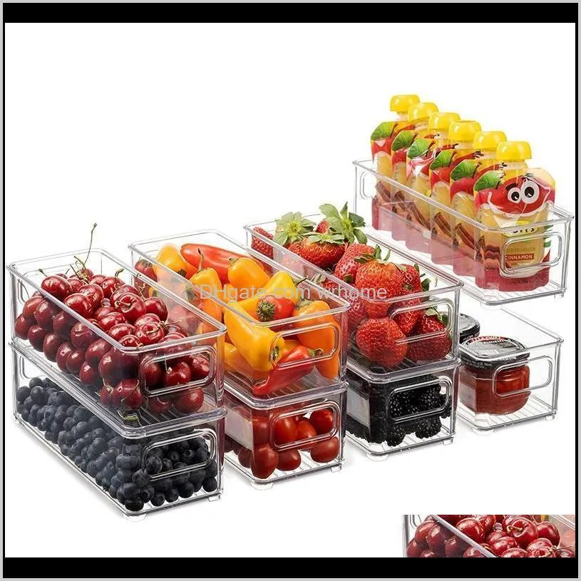 Refrigerator Organizer Bins, Clear Stackable Plastic Storage Rack With Handles For Pantry, Kitchen Bottles & Jars