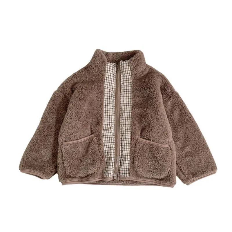 Down Coat Boys Flickor Söt Bomull Jacka Mode Patchwork Lambswool Barnens tjockna Turleneck Barn Varm 1-6Y