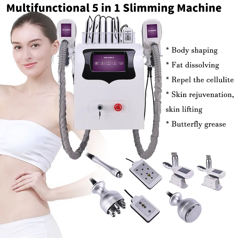 Portable 6 IN 1 Cryolipolysis Fat Freezing Slimming Machine With 2 Cryo Handles RF Cavitation Lipo Laser Cellulite Reduce Beauty Equipment