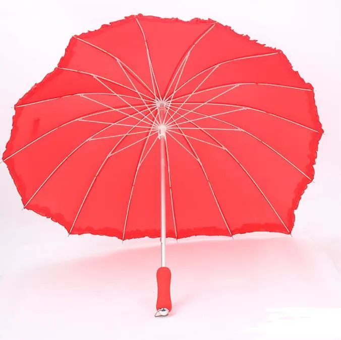 Red Heart Shape Umbrella Romantic Parasol Long-handled Umbrellas for Wedding Photo Props-Umbrella Valentine`s Day gift SN3122