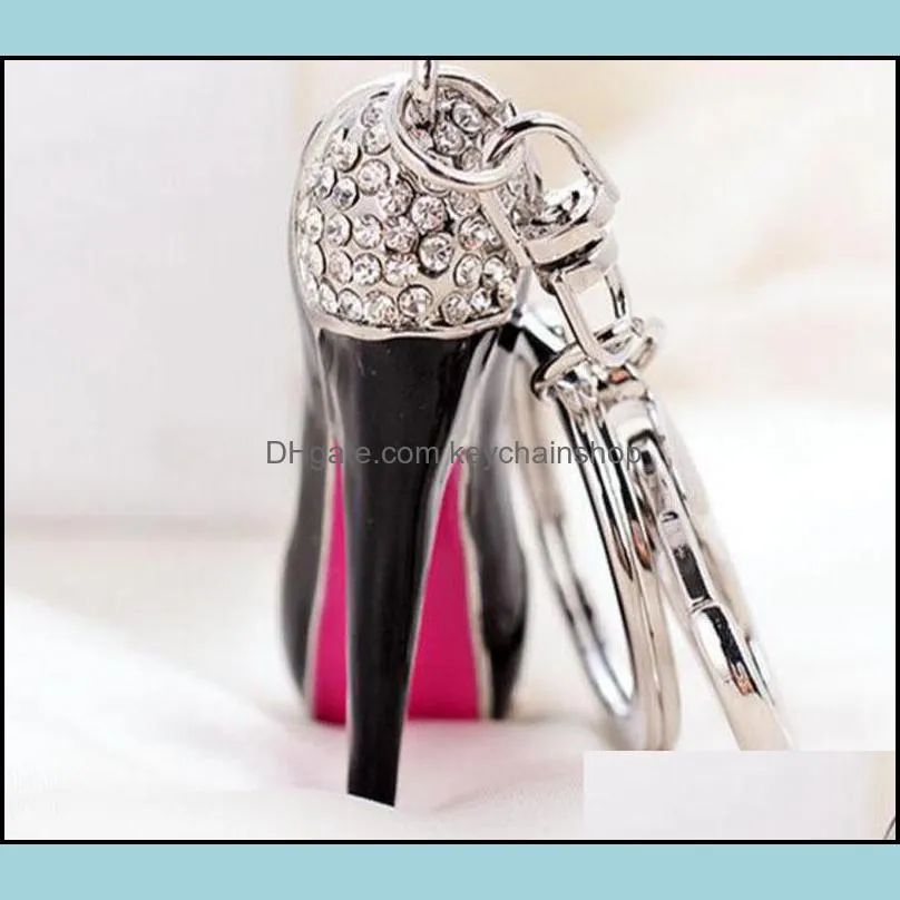 3D Shoes Keys Holder Keychains Novelty High-heel Shoe Key Chains Purse Handbag Charms Rhinestone Decor Sandal Keyring Jewelry Gifts