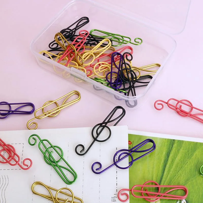 /box Creative Colorful Note Paper Clips Filing Supplies Decorative Music Shape Clip Office Metal Cute Exquisite Stationery Accessories ZJTL0695