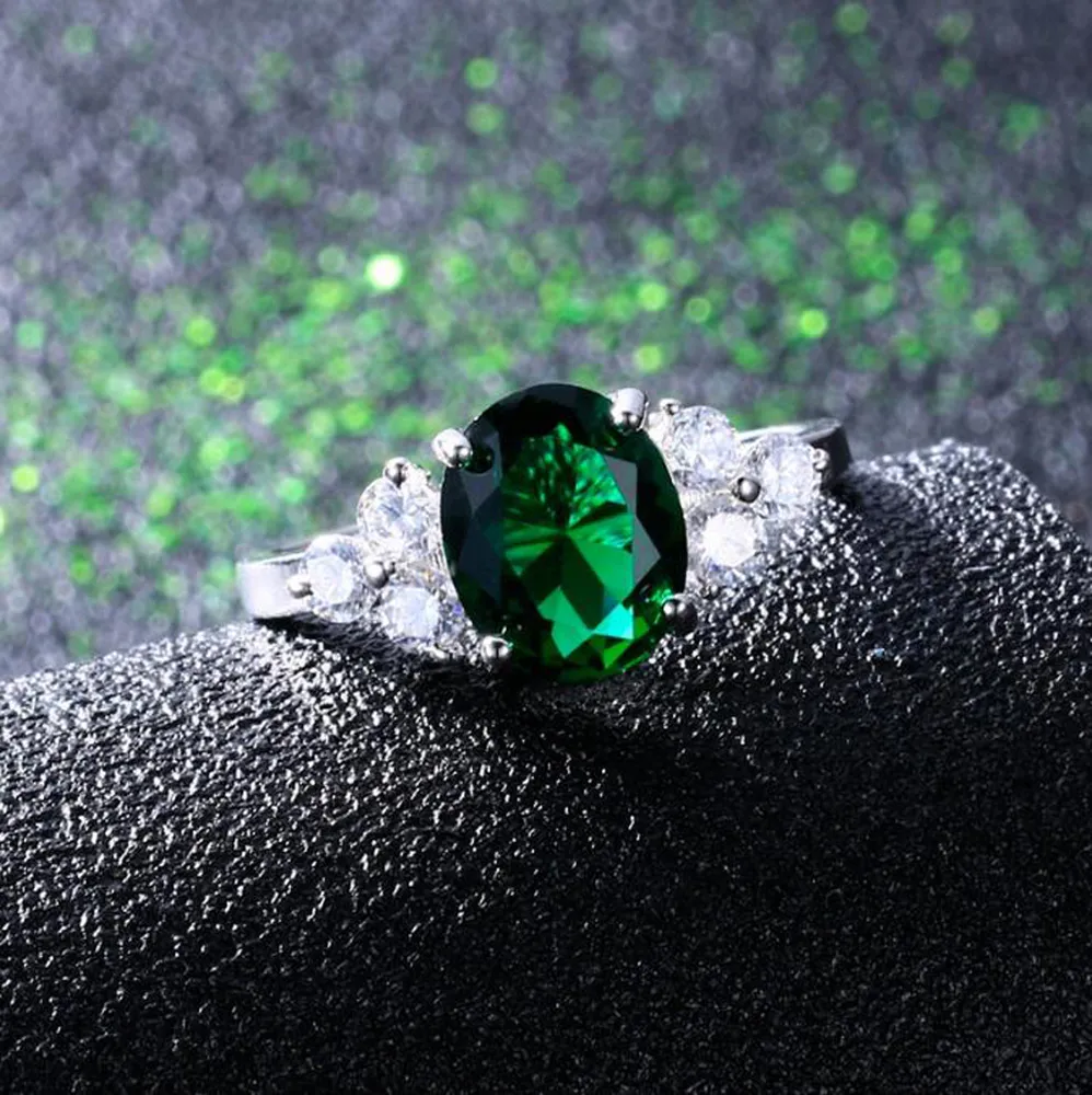 Ring M58-E with real Emerald - rhodium-plated silver jewellery for woman