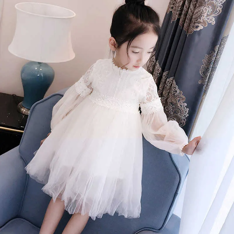 2020 Spring Summer Little Girls Long Sleeved Sweet Dress Children's Embroidered Tulle Princess Dresses Kids Gauze One-Piece X321 Q0716