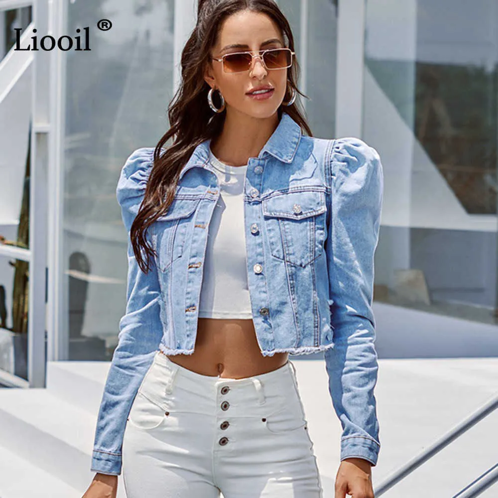 Cropped puff cheap sleeve denim jacket