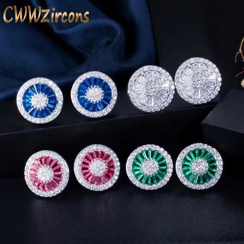 Romantique bleu foncé cristal bijoux luxe rond cubique Zircon mariage boucles d'oreilles pour les femmes fête cadeau CZ108 210714