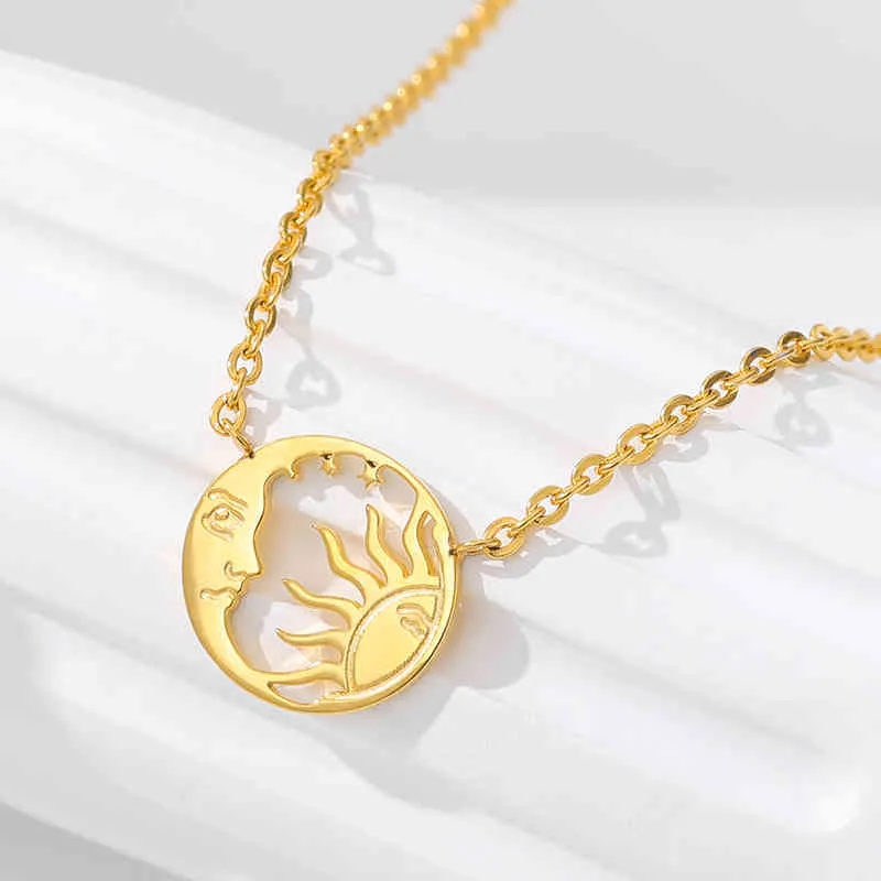 Designer Necklace Luxury Jewelry Moon Sun Pendant For Women Minimalist Coin Stainless Steel Gold Silver Color Choker Charm Vintage BFF