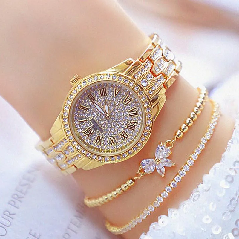 Relojes de mujer 2021 Famosa Vestido Top Diamante Diamante Dorado Reloj de Damitas Relojes de pulsera de pulsera