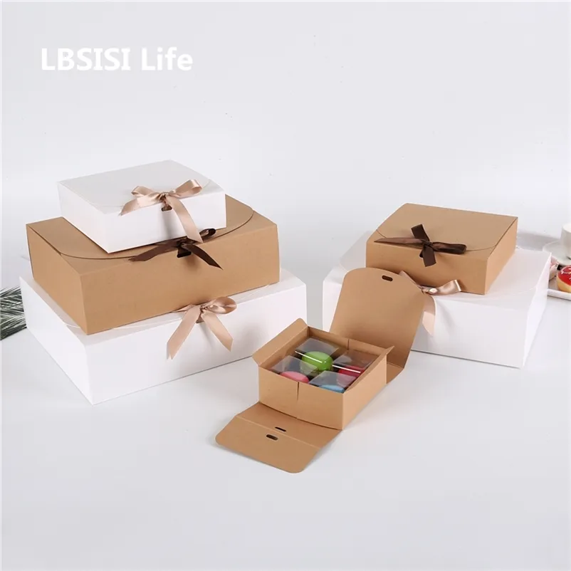 LBSISI Life 10pcs boîte à pain au chocolat mariage Burthday bricolage paquet cadeau fait à la main boîtes à gâteaux et emballage faveur des enfants avec ruban 210326