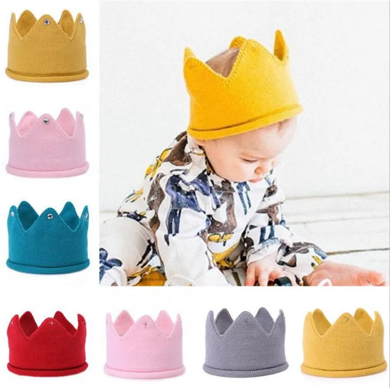 Bebê malha coroa tiara crianças infantil crochê bandana boné chapéu festa de aniversário fotografia adereços gorro inverno manter quente dd247