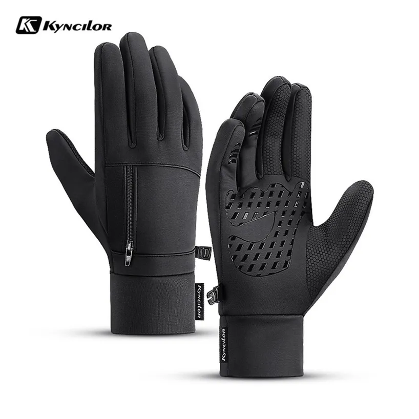 Inverno Uomo Donna Sci Guanti da neve Impermeabile Ciclismo Dito pieno Caldo pile termico con piccola tasca con cerniera 220106