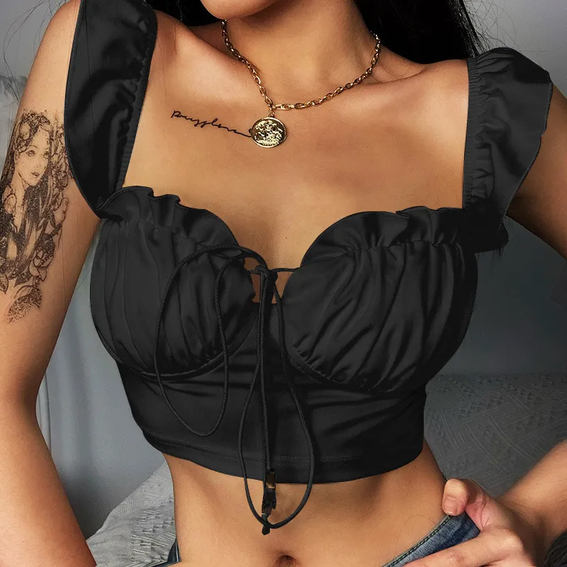 Tassel Pleated Strapless Crop Tops Fashion Women Sexy Femmal Bra Slim Vest Streetwear 2021 Spring Summer