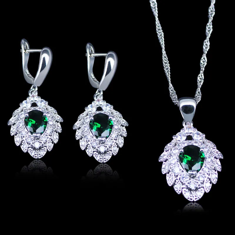 Прибытие Дубай модный стиль зеленый создал изумрудные серебряные украшения для женщин кулон ожерелье серьги