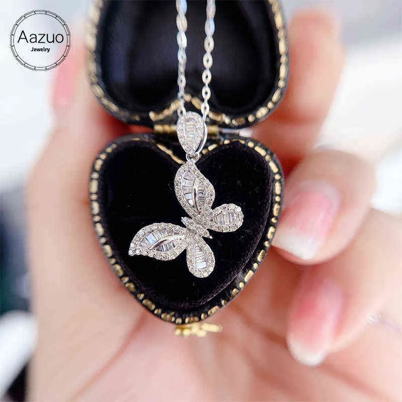 Aazuo – pendentif papillon féerique en or blanc 18 carats, avec chaîne, cadeau pour femmes, fiançailles, fête, 18 pouces, Au750