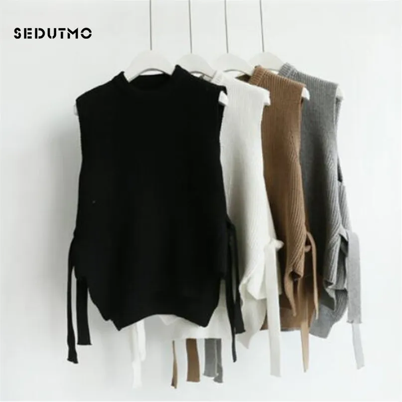 SEDUTMO Autumn Women Vest Sweater Pullovers Knitting Top Winter Vintage Crochet Short Jumper Oversize Waistcoat ED395 211011