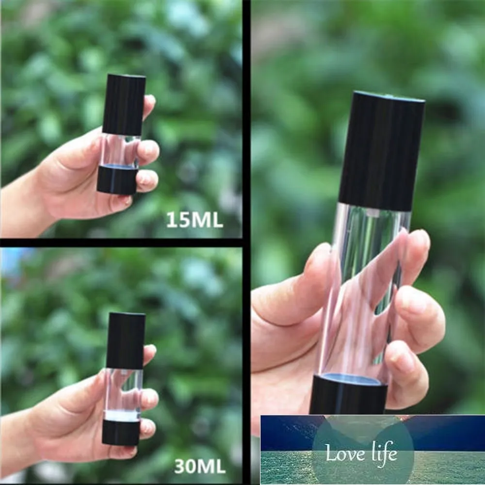 ポータブルエアレスボトル化粧品ポンプトラベル空の黒いキャップ液体スプレー透明なプラスチックエマルション容器