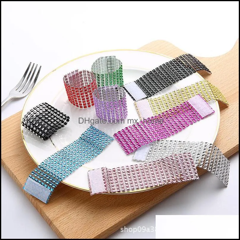 Rhineston Napkin Rings Plastic Napkin Buckle Mesh Wrap Napkin Ring Serviette Holder Hotel Wedding Accessory Table Decoration VT0317