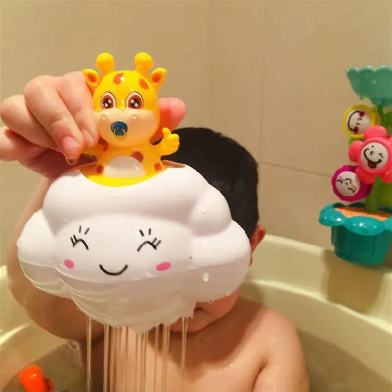 Bebek Banyo Oyuncak Duş Banyo Yağmur Bulutu Ve Geyik Oyun Su Karikatür Plastik Yağmurlama Oyuncakları C3