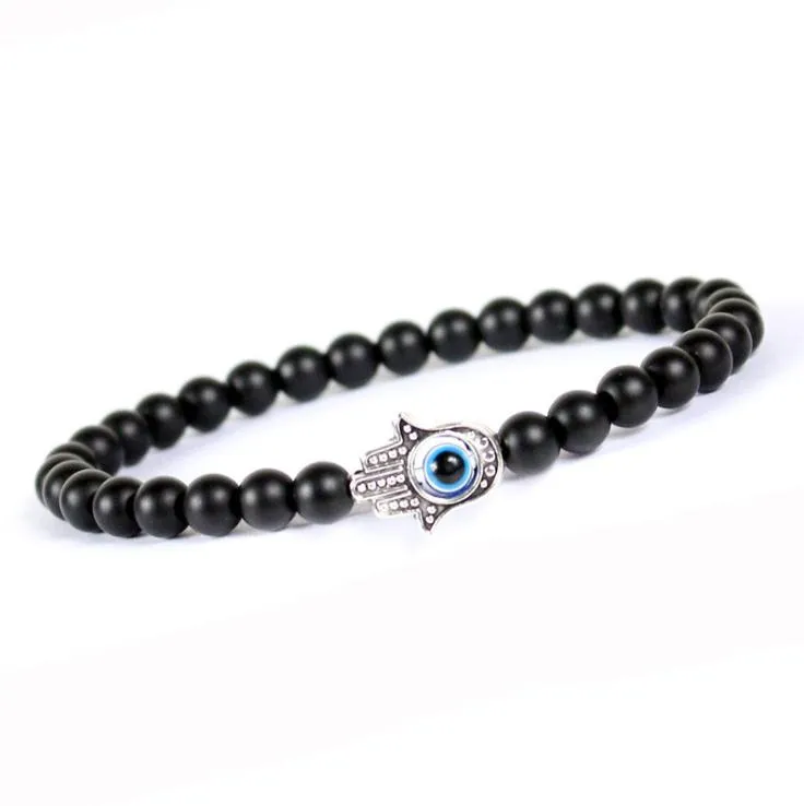 Turkish Evil Eye Beaded Bracelets for Men and Women, Black Natural Stone Beads Obsidian Yoga Hand Jewelry Accessories