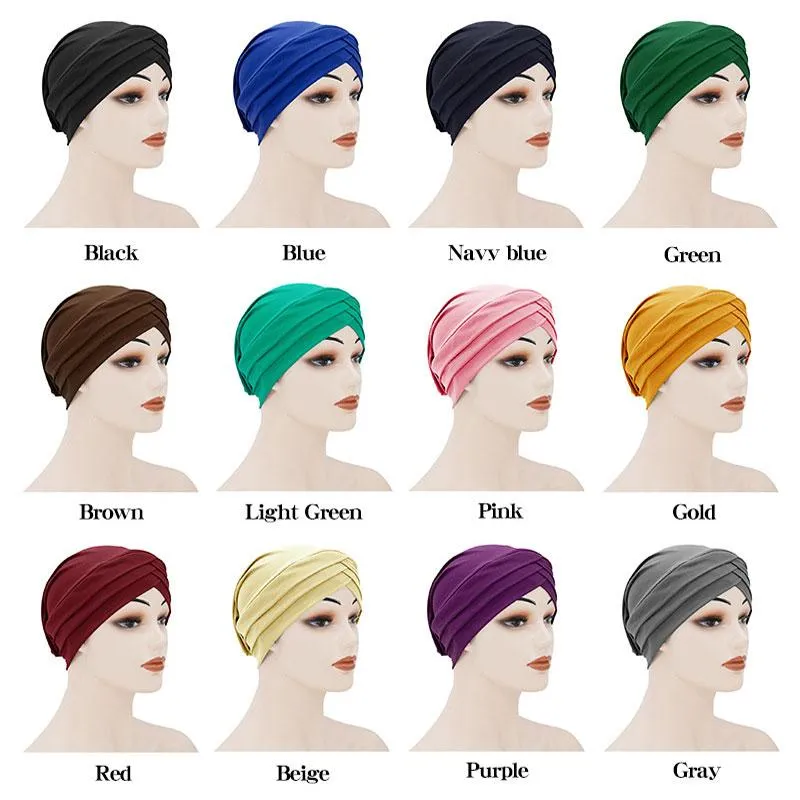 12 Färger Kvinnor Tjej Cross Beanie Turban Pure Color Hat Stretch Caps Headwear Fashion Hårvård Tillbehör