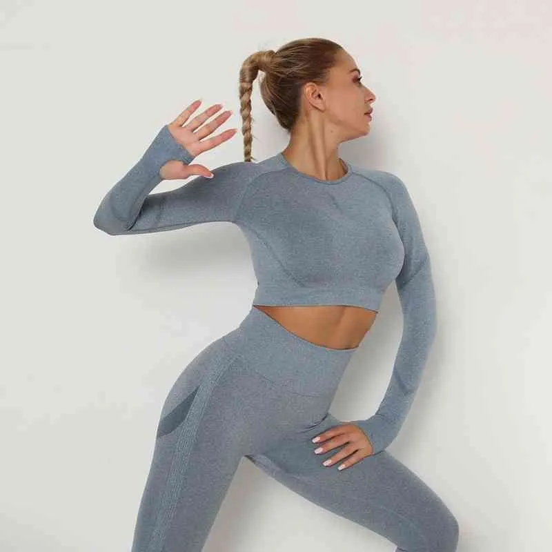 High Elasticity Long Sleeve Yoga Crop Top For Women Quick Drying