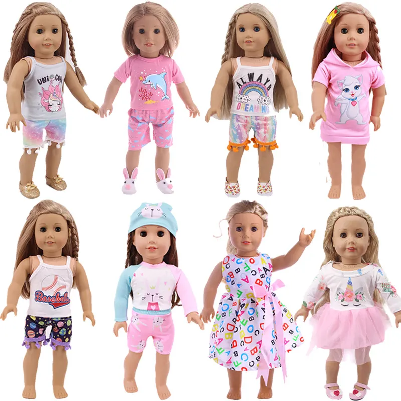 18 polegadas boneca saia de verão vestido unicórnio camiseta pano de boneca para 18 polegadas boneca americana 2021 novo