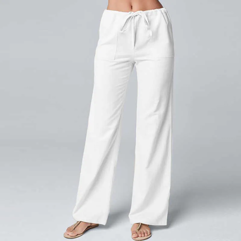 Cotton Linen Pants for Women Stacked Loose Vintage Solid Basic