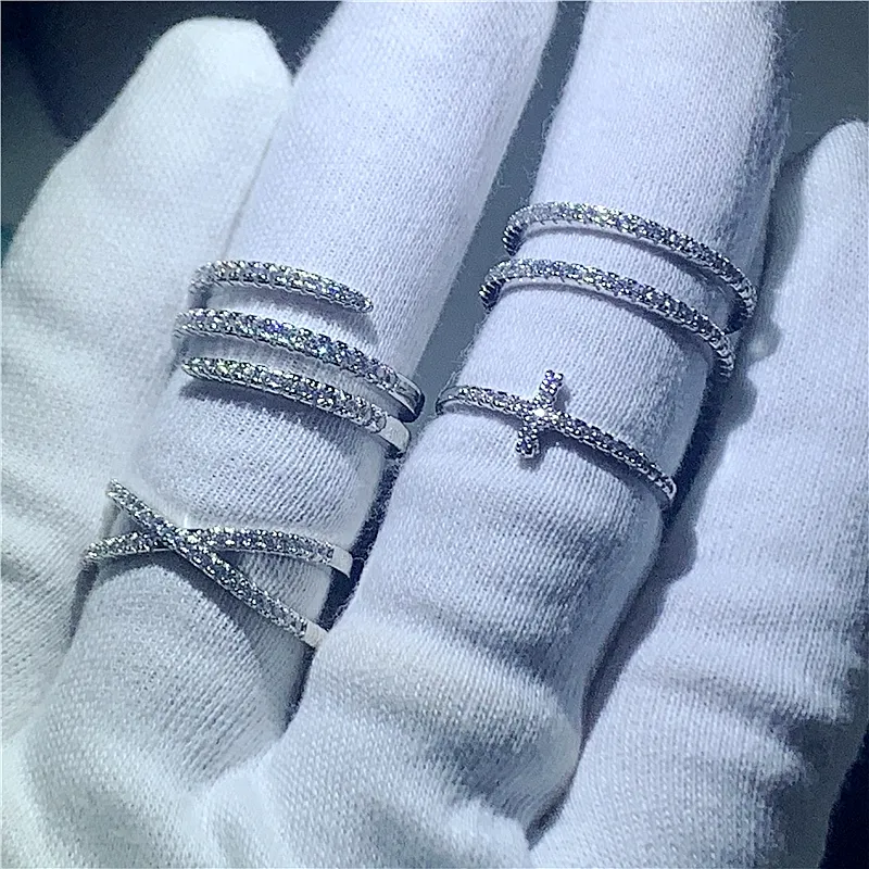 Fashion Cross Pierścień 925 Sterling Silver Pave Dianmond CZ Wedding Wedding Pierołów