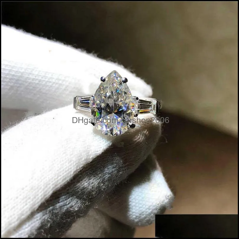 Real 925 sterling silver Created Moissanite drop Rings for Women Eternal engagement Pear shaped cut Diamond ring finger jewelry