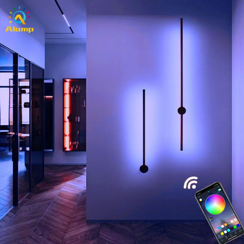 Minimalist RGB Wall Lamp Modern Nordic App Control Background Light Indoor Sconce Lighting For Living Room bedroom LED Bedside Lamps Decor