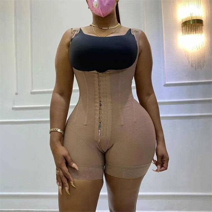 Kadın korse Bodyshaper Yüksek Sıkıştırma Giysi Karın Kontrol Çift Bodysuit Bel Eğitmen Açık Göğüs Fajas 220311