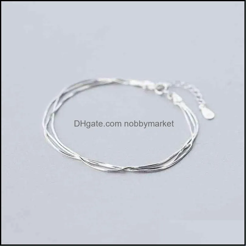 Charm armband smycken s925 sterling sier armband kvinna design koreanska versionen enkel personlig hand prydnad tre lager droppe leverera